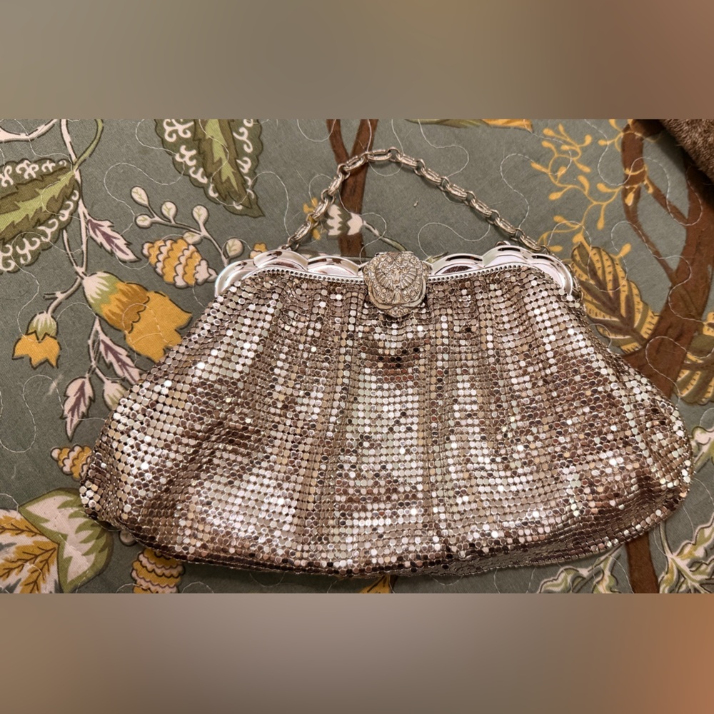 Vintage Whiting & David Sequined Metallic Evening Clutch purse Bag - Silver mesh